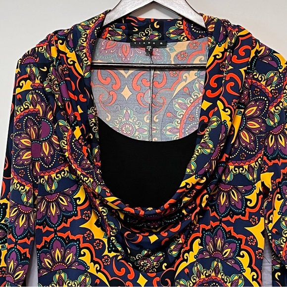 TIANA B. Slinky Liquid Knit Midi Dress Women S Paisley BOHO Drop Cowl Neck Retro - Picture 5 of 14